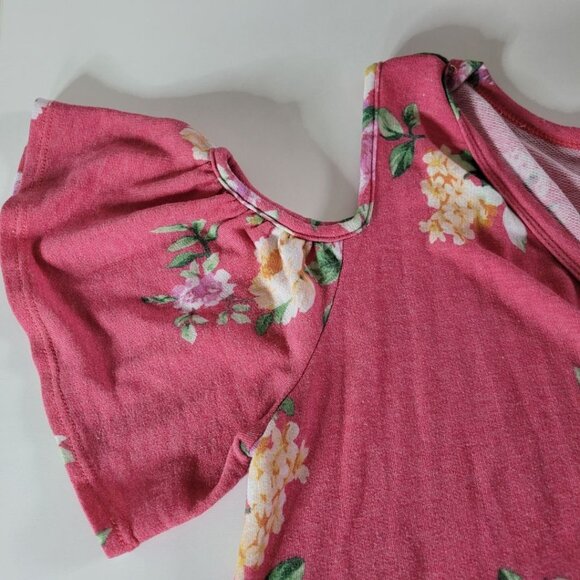First Love Pink Floral Cold Shoulder Lovely  Button Tie Front Womens Large - Picture 9 of 10
